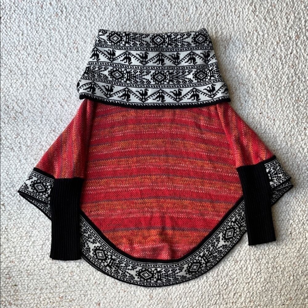 Jahuari Collection Alpaca Wool Fair Isle Poncho Sweater Red One Size - Picture 5 of 6